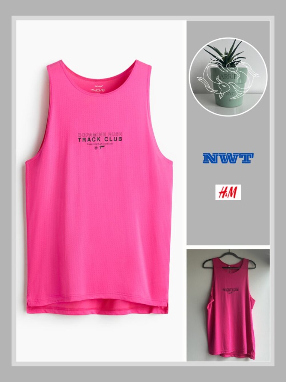 H&M - Regular-Fit Sports Tank Top with DryMove - Cerise/Dopamine Rush (M)